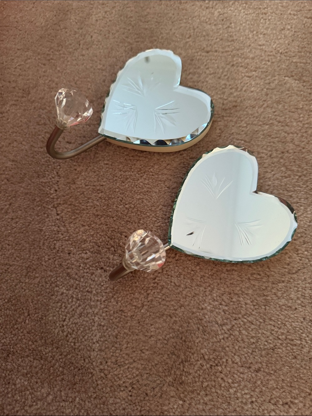 Pottery Barn Kids Heart Mirror Hooks with Crystal Accent - Silver & Clear